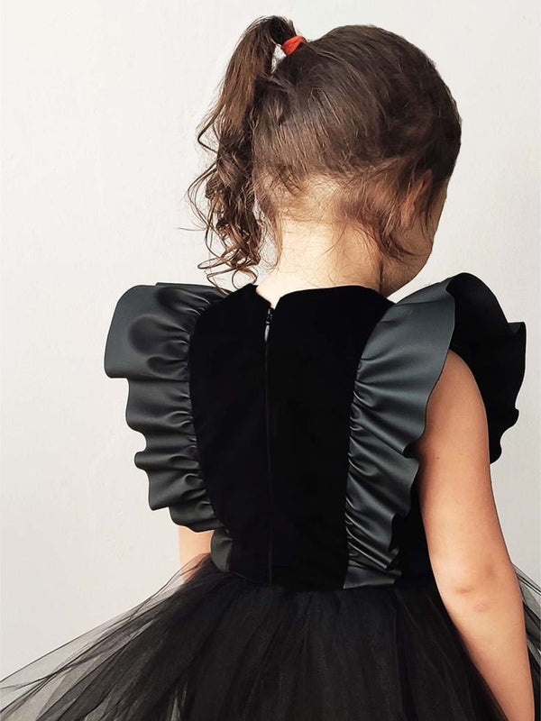 Shecco Babba Deri Detaylı Tütü Elbise Taç 1-8 Yaş Takım - Siyah