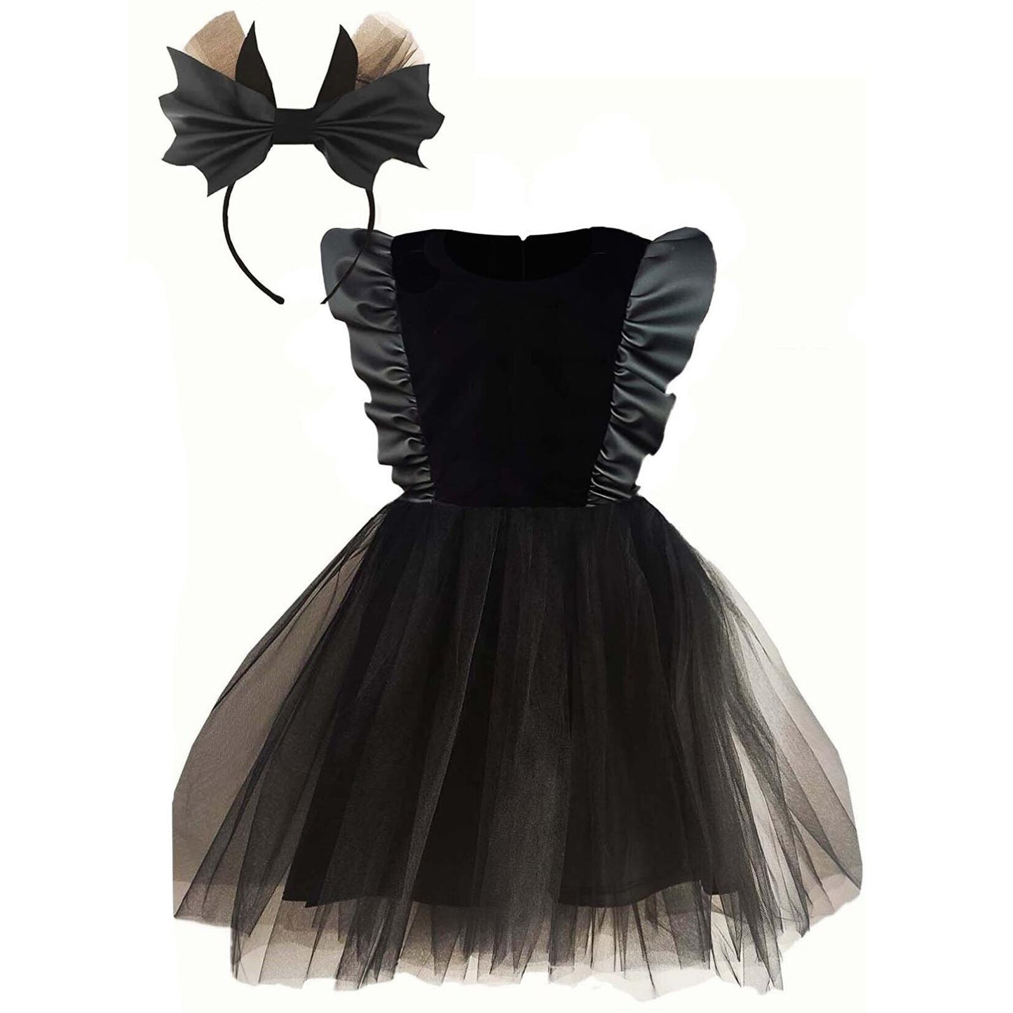 Shecco Babba Deri Detaylı Tütü Elbise Taç 1-8 Yaş Takım - Siyah