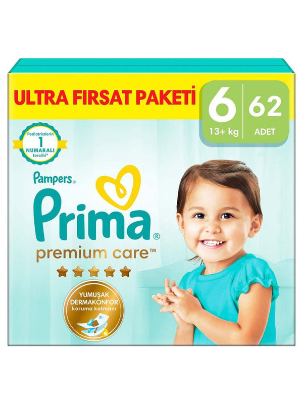 Prima Bebek Bezi Premium Care 6 Beden Extra Large Fırsat Paket 62 Adet