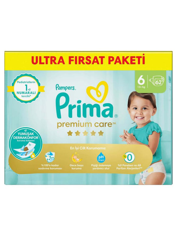 Prima Bebek Bezi Premium Care 6 Beden Extra Large Fırsat Paket 62 Adet