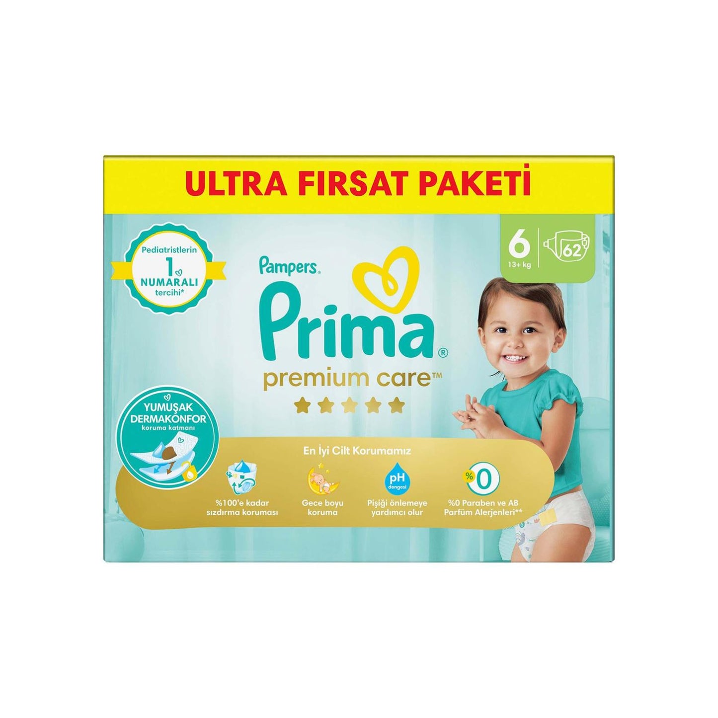 Prima Bebek Bezi Premium Care 6 Beden Extra Large Fırsat Paket 62 Adet