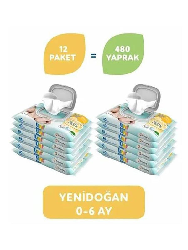 Uni Baby Yenidoğan 12'li Islak Mendil 480 Yaprak