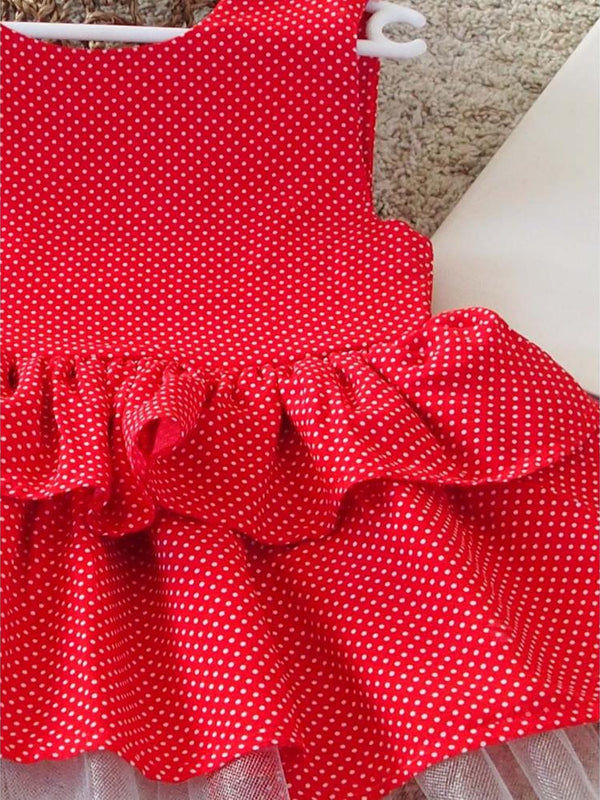 Shecco Babba Fiyonklu Kız Çocuk Tütü Elbise Bandana Takım 1-8 Yaş - Kırmızı