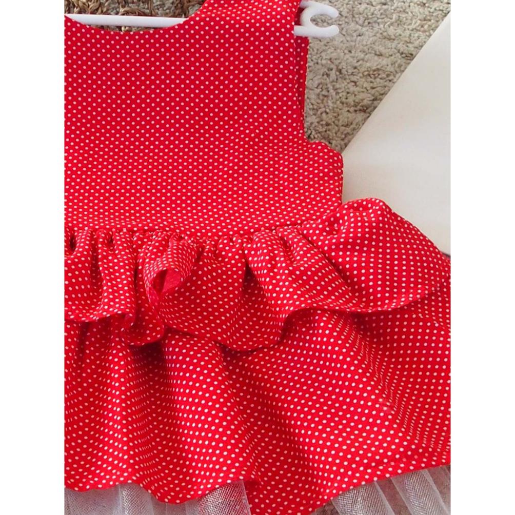 Shecco Babba Fiyonklu Kız Çocuk Tütü Elbise Bandana Takım 1-8 Yaş - Kırmızı