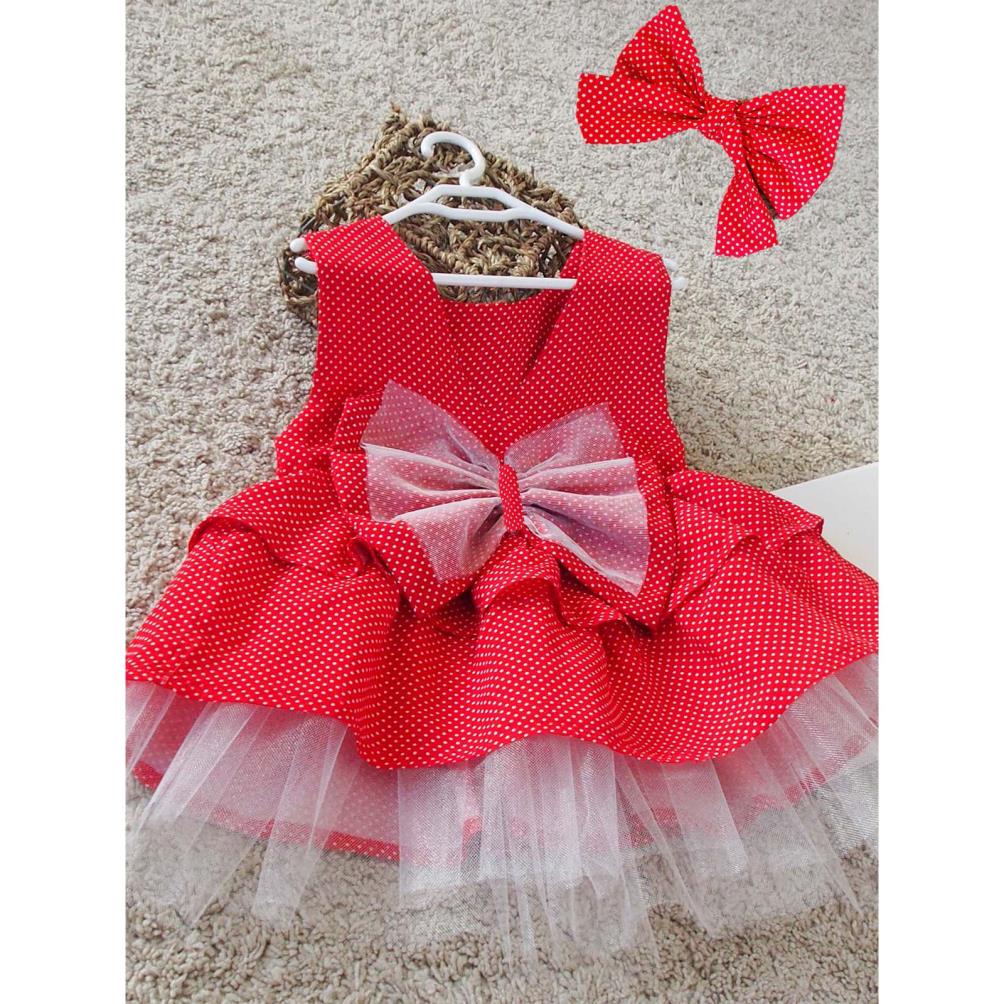 Shecco Babba Fiyonklu Kız Çocuk Tütü Elbise Bandana Takım 1-8 Yaş - Kırmızı