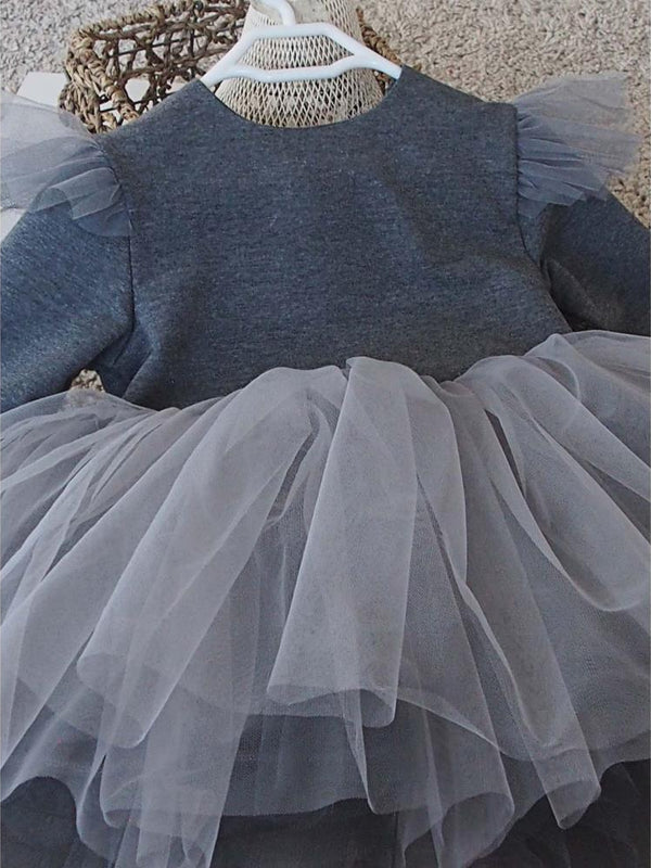 Shecco Babba Kız Çocuk Tütü Elbise Bandana Takım 1-8 Yaş - Gri