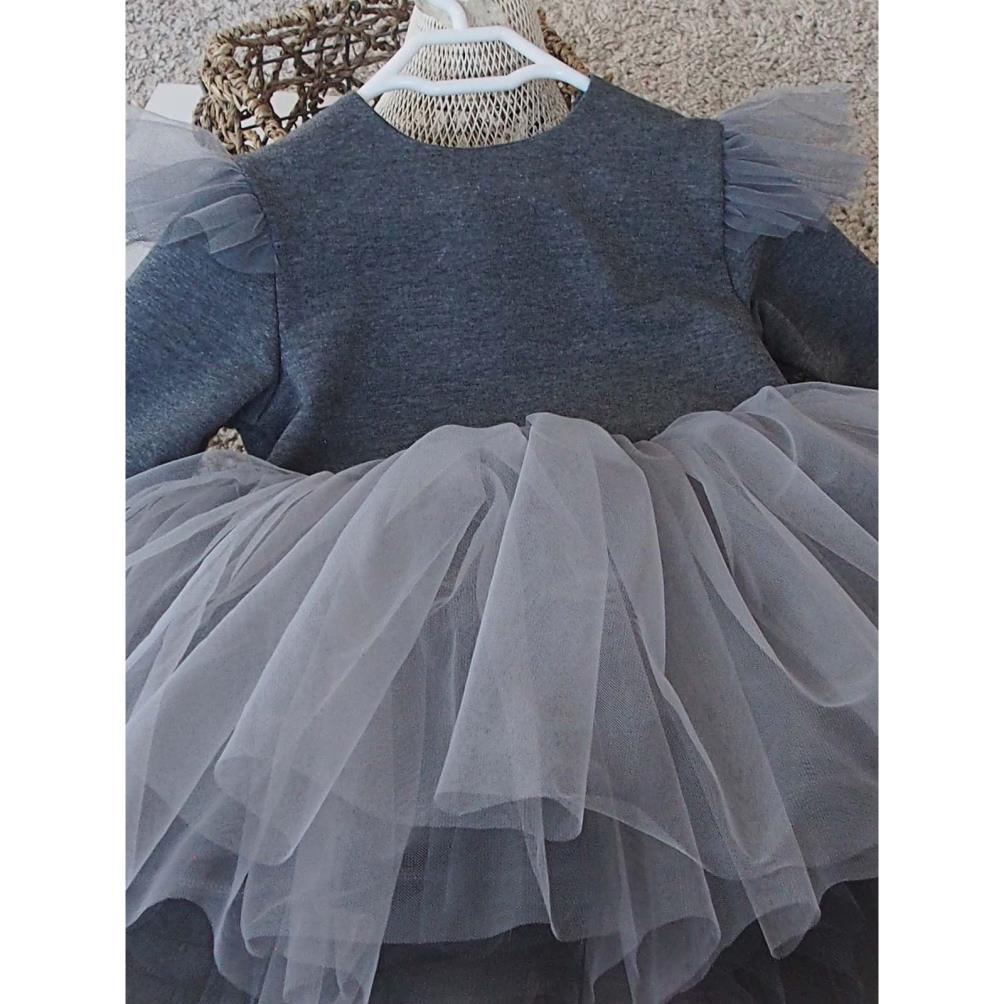 Shecco Babba Kız Çocuk Tütü Elbise Bandana Takım 1-8 Yaş - Gri