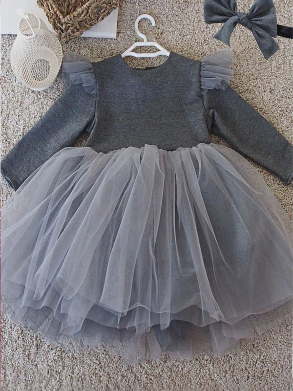 Shecco Babba Kız Çocuk Tütü Elbise Bandana Takım 1-8 Yaş - Gri