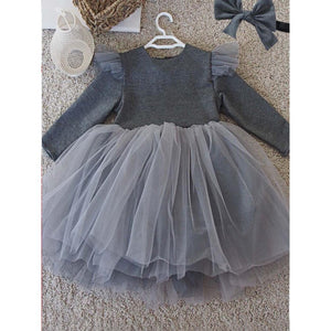 Shecco Babba Kız Çocuk Tütü Elbise Bandana Takım 1-8 Yaş - Gri