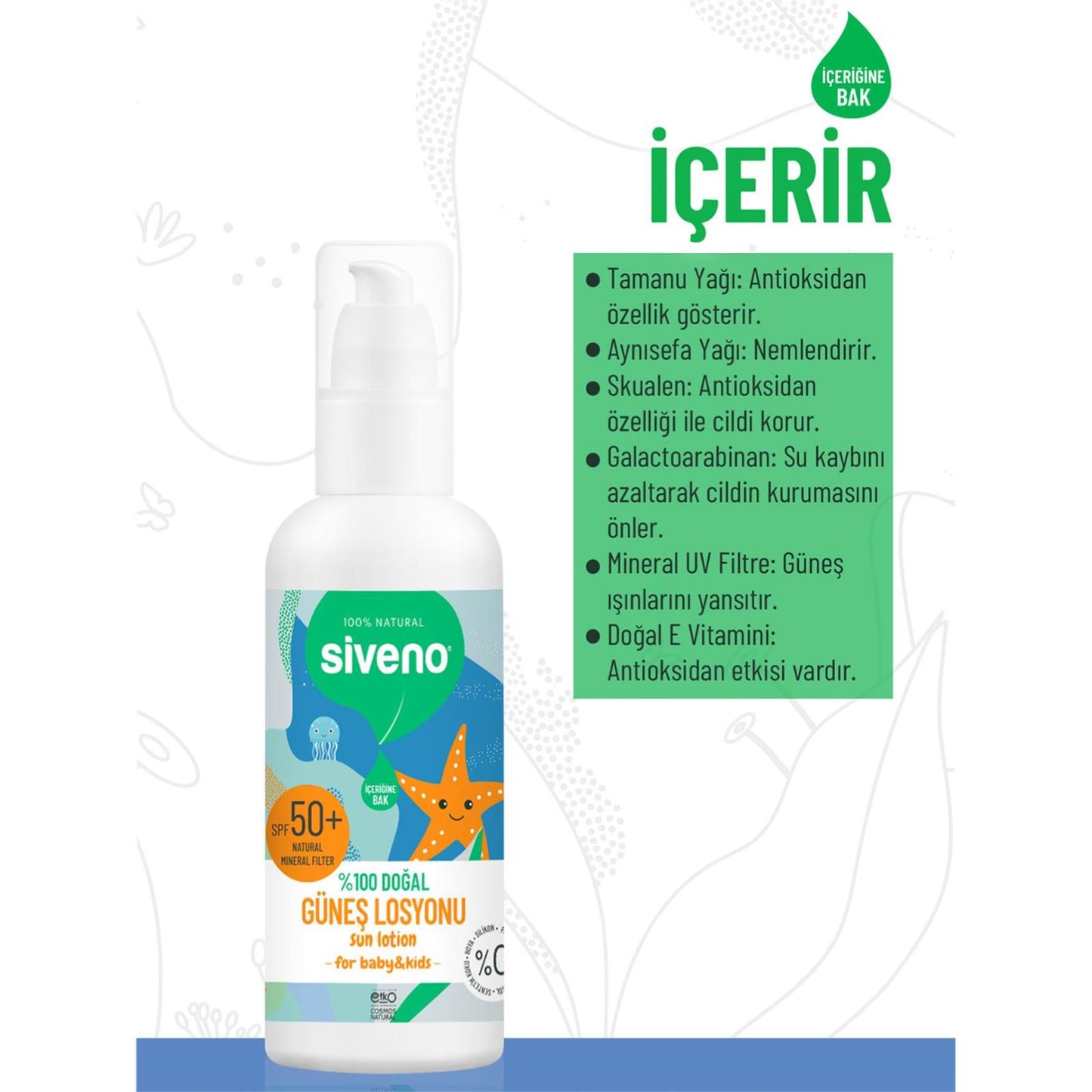 Siveno %100 Doğal Bebekler İçin Güneş Kremi 50 ml