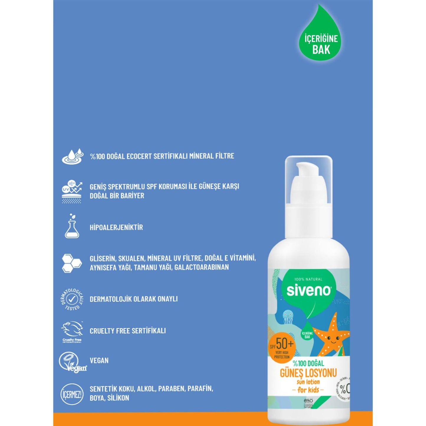 Siveno %100 Doğal Bebekler İçin Güneş Kremi 50 ml