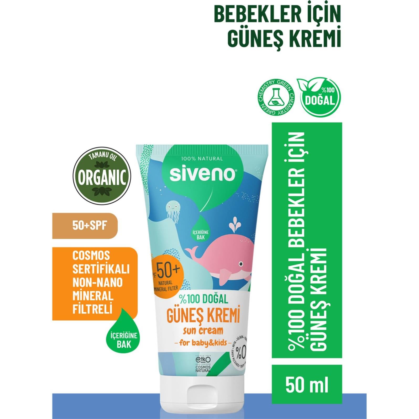 Siveno %100 Doğal Bebekler İçin Güneş Kremi 50 ml