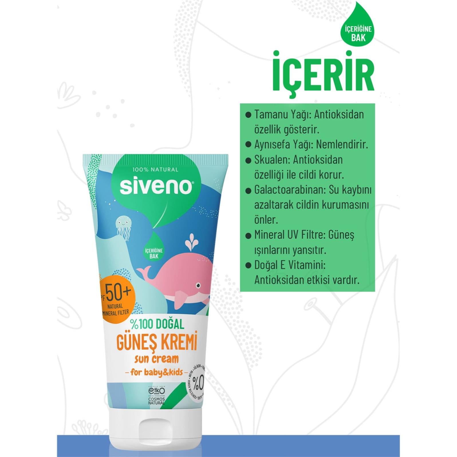 Siveno %100 Doğal Bebekler İçin Güneş Kremi 50 ml