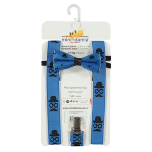 Minidamla Bıyık Baskı 2-9 Yaş Kemer Ve Askı - Mavi