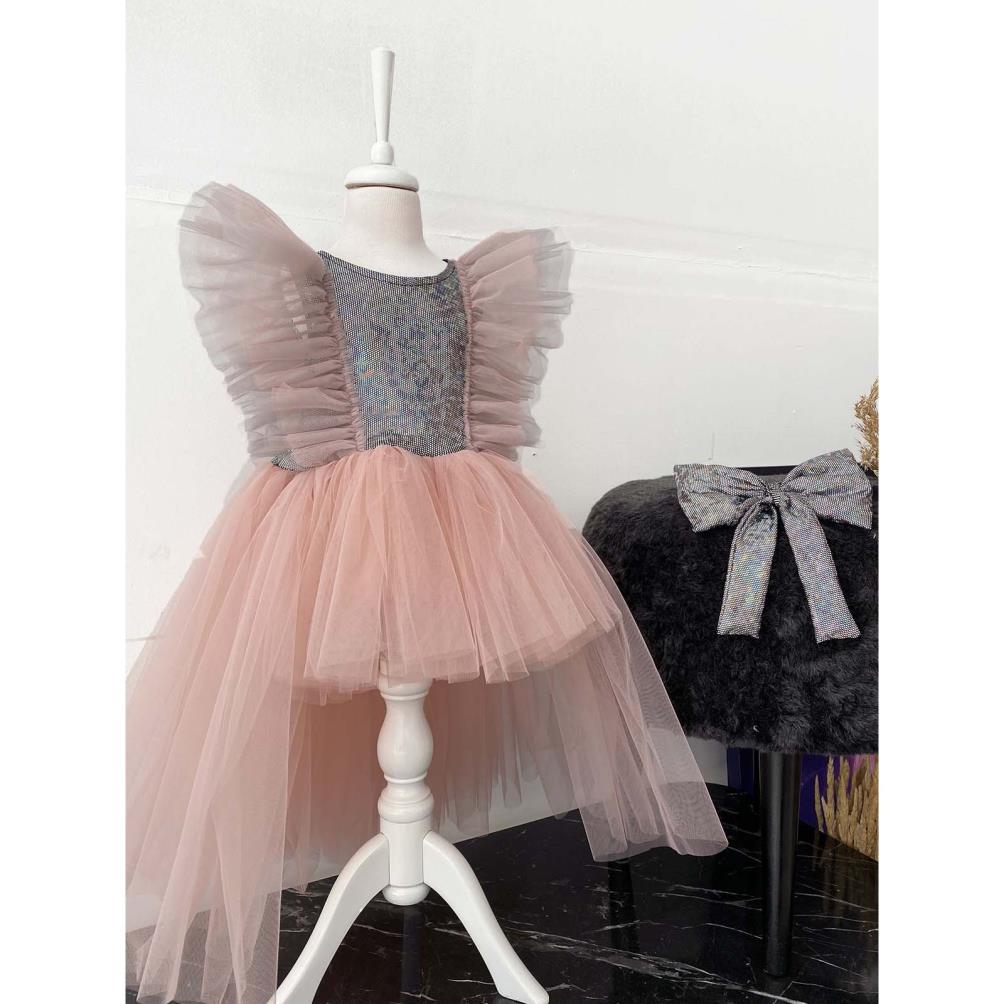 Shecco Babba Tüllü Bandanalı Parti,Doğum Günü Abiye Elbise 1-8 Yaş - Pudra