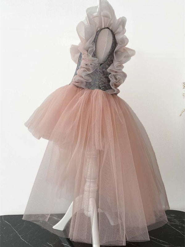 Shecco Babba Tüllü Bandanalı Parti,Doğum Günü Abiye Elbise 1-8 Yaş - Pudra