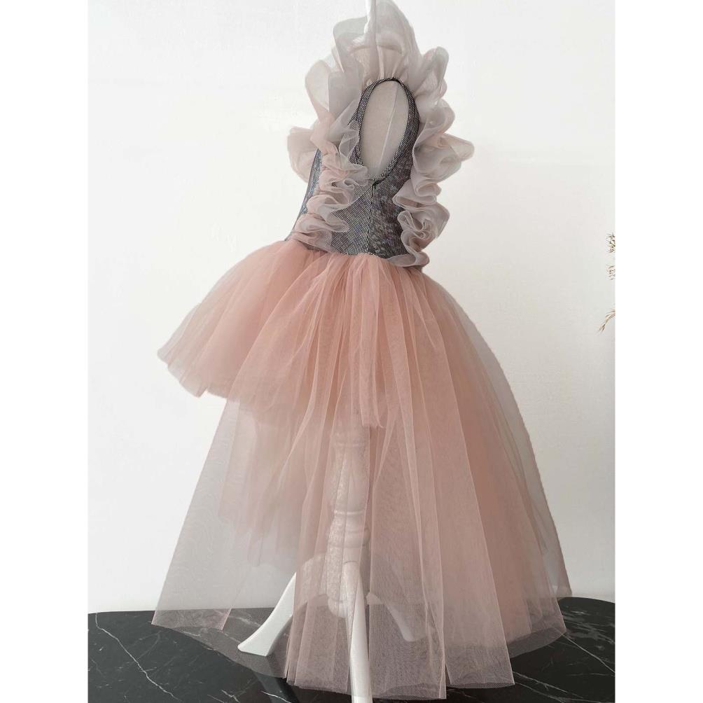 Shecco Babba Tüllü Bandanalı Parti,Doğum Günü Abiye Elbise 1-8 Yaş - Pudra