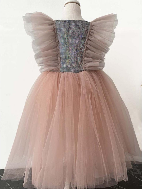 Shecco Babba Tüllü Bandanalı Parti,Doğum Günü Abiye Elbise 1-8 Yaş - Pudra