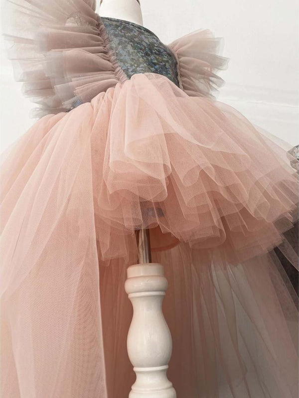 Shecco Babba Tüllü Bandanalı Parti,Doğum Günü Abiye Elbise 1-8 Yaş - Pudra