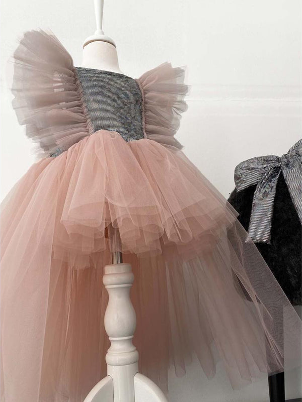 Shecco Babba Tüllü Bandanalı Parti,Doğum Günü Abiye Elbise 1-8 Yaş - Pudra