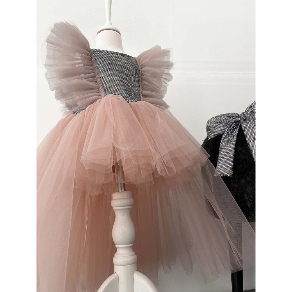 Shecco Babba Tüllü Bandanalı Parti,Doğum Günü Abiye Elbise 1-8 Yaş - Pudra