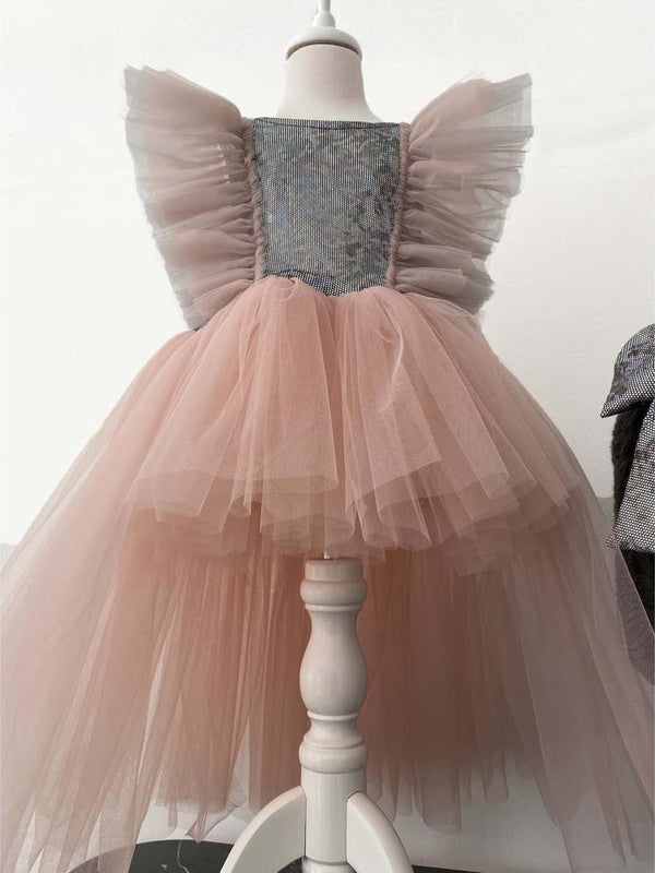 Shecco Babba Tüllü Bandanalı Parti,Doğum Günü Abiye Elbise 1-8 Yaş - Pudra