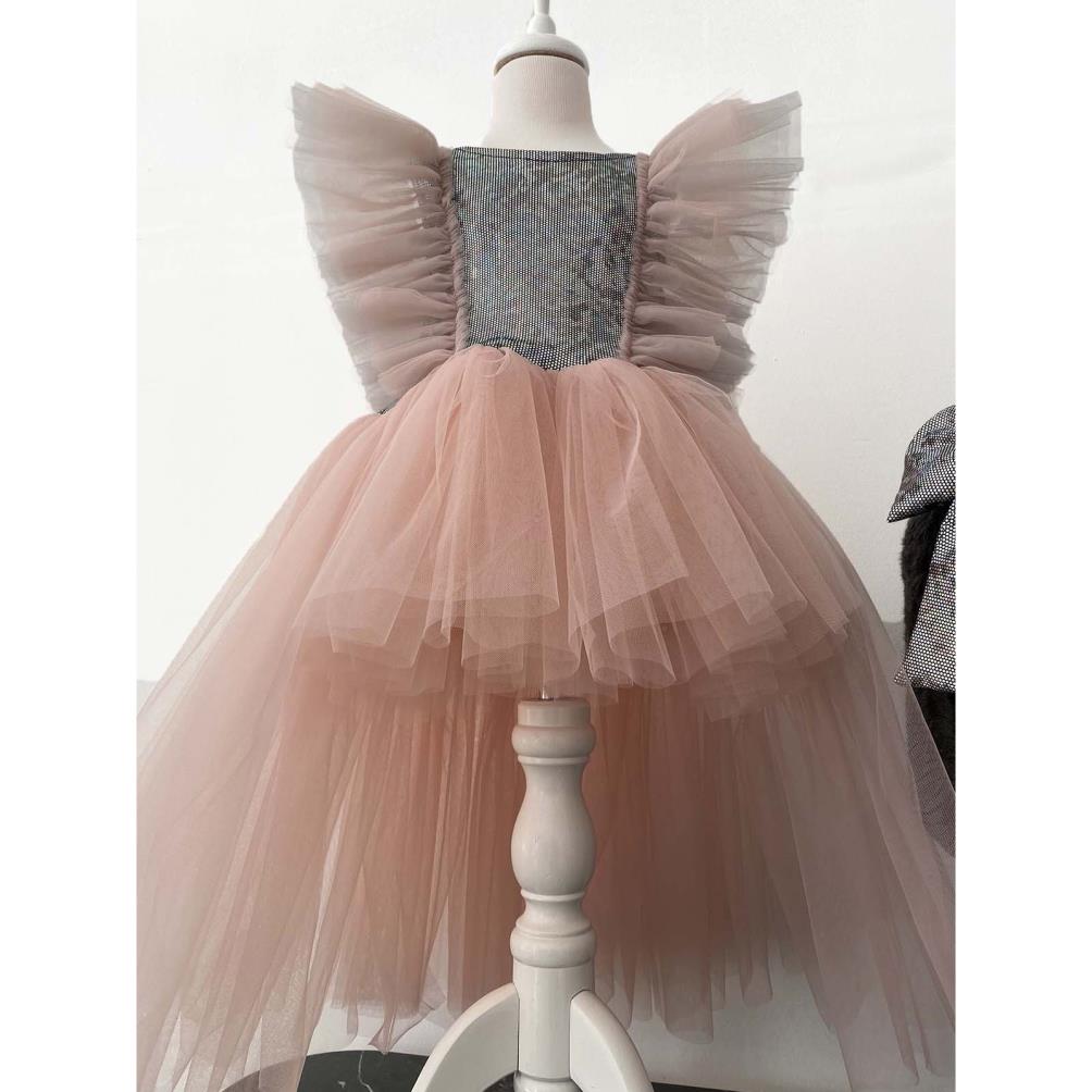 Shecco Babba Tüllü Bandanalı Parti,Doğum Günü Abiye Elbise 1-8 Yaş - Pudra