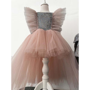 Shecco Babba Tüllü Bandanalı Parti,Doğum Günü Abiye Elbise 1-8 Yaş - Pudra