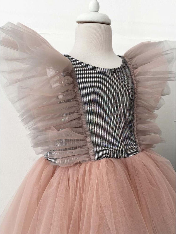 Shecco Babba Tüllü Bandanalı Parti,Doğum Günü Abiye Elbise 1-8 Yaş - Pudra