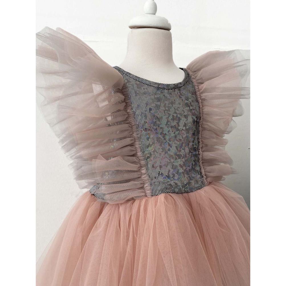 Shecco Babba Tüllü Bandanalı Parti,Doğum Günü Abiye Elbise 1-8 Yaş - Pudra