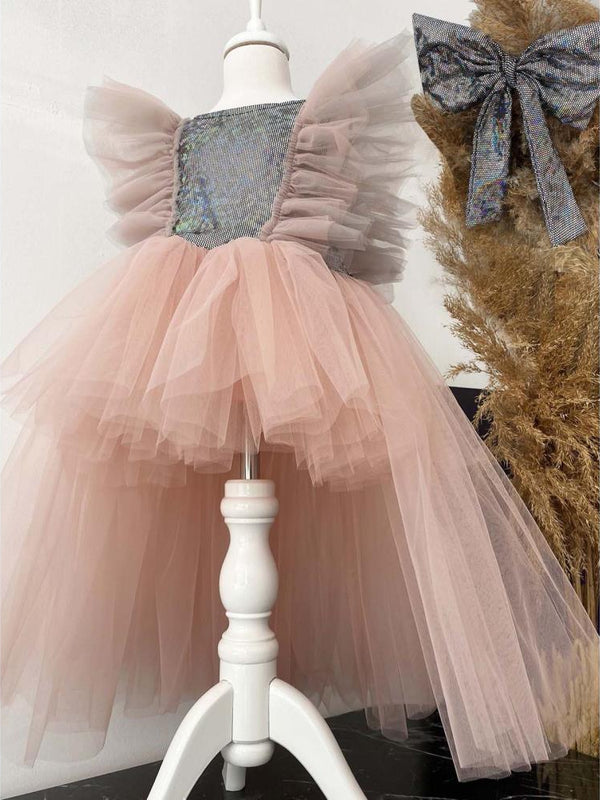 Shecco Babba Tüllü Bandanalı Parti,Doğum Günü Abiye Elbise 1-8 Yaş - Pudra