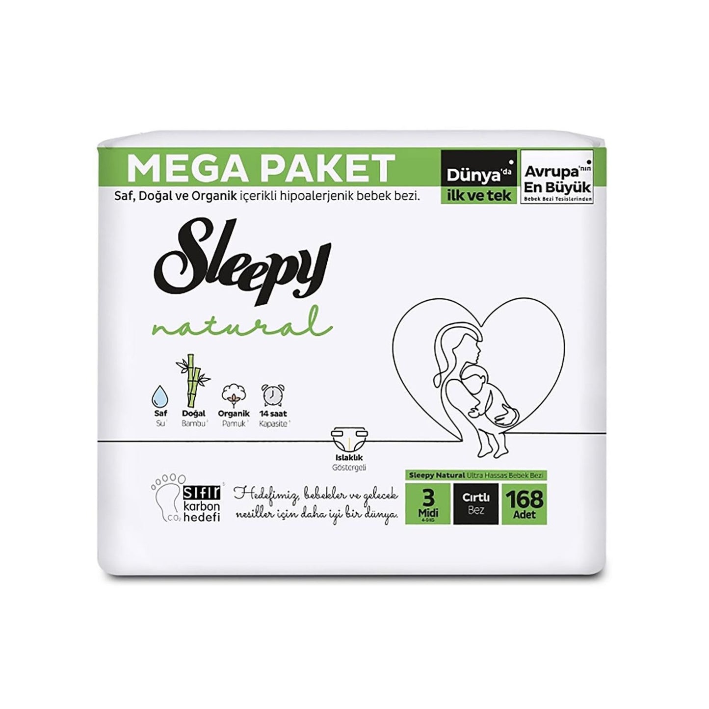 Sleepy Natural Bebek Bezi Mega Fırsat Paketi 3 Midi 4-9 Kg 168 Adet
