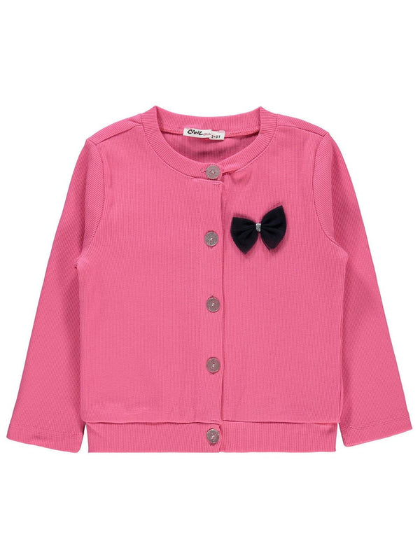 Civil Girls Yakası Fiyonklu 2-5 Yaş Hırka - Pembe
