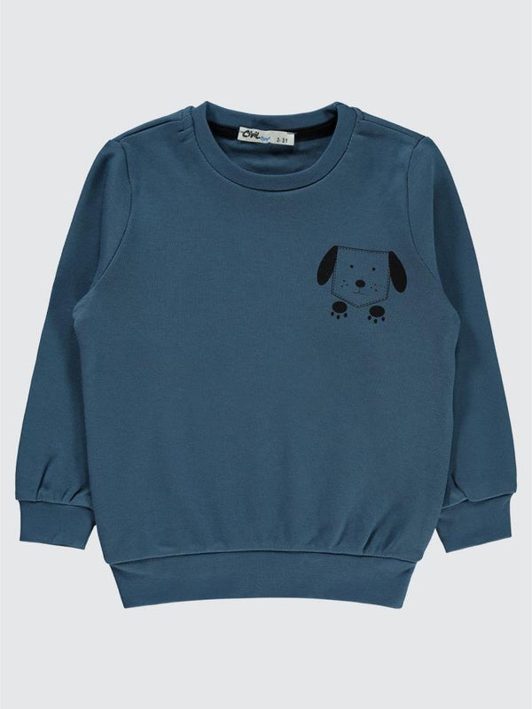 Civil Boys Köpek Baskılı 2-5 Yaş Sweatshirt - Mavi