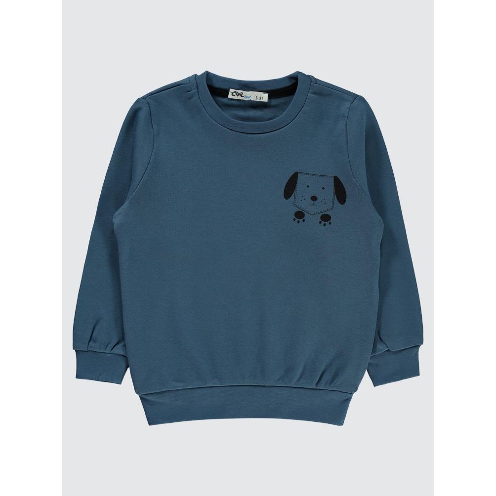 Civil Boys Köpek Baskılı 2-5 Yaş Sweatshirt - Mavi