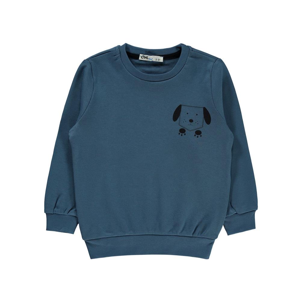 Civil Boys Köpek Baskılı 2-5 Yaş Sweatshirt - Mavi