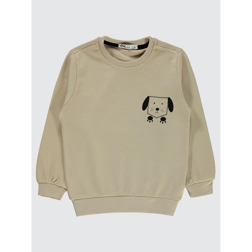 Civil Boys Köpek Baskılı 2-5 Yaş Sweatshirt - Bej