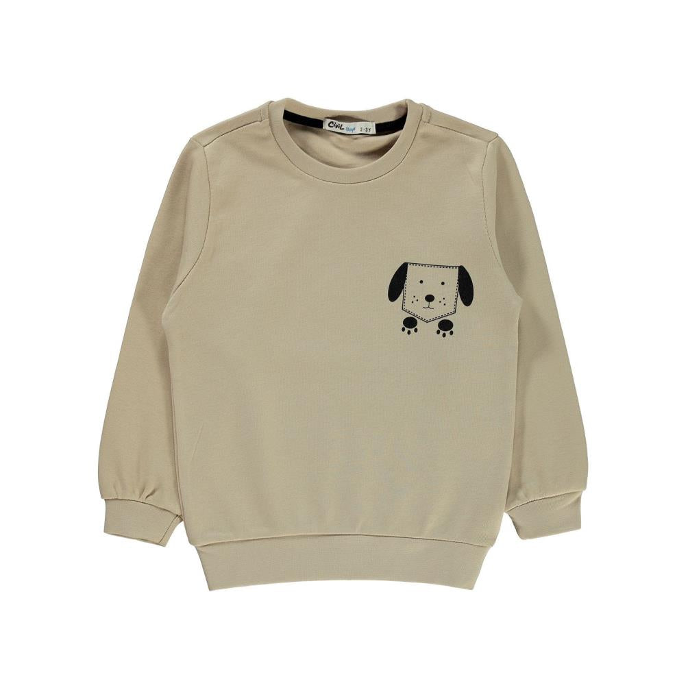 Civil Boys Köpek Baskılı 2-5 Yaş Sweatshirt - Bej
