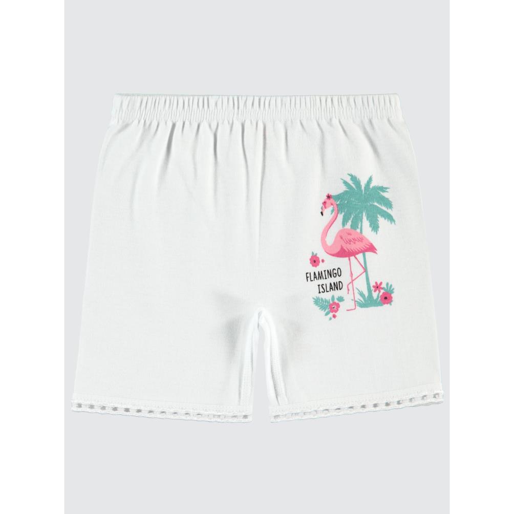 8290-1 Ots Penye Kız Flamingo Baskılı 2-12 Yas Boru Paca BoxeR-N - Beyaz