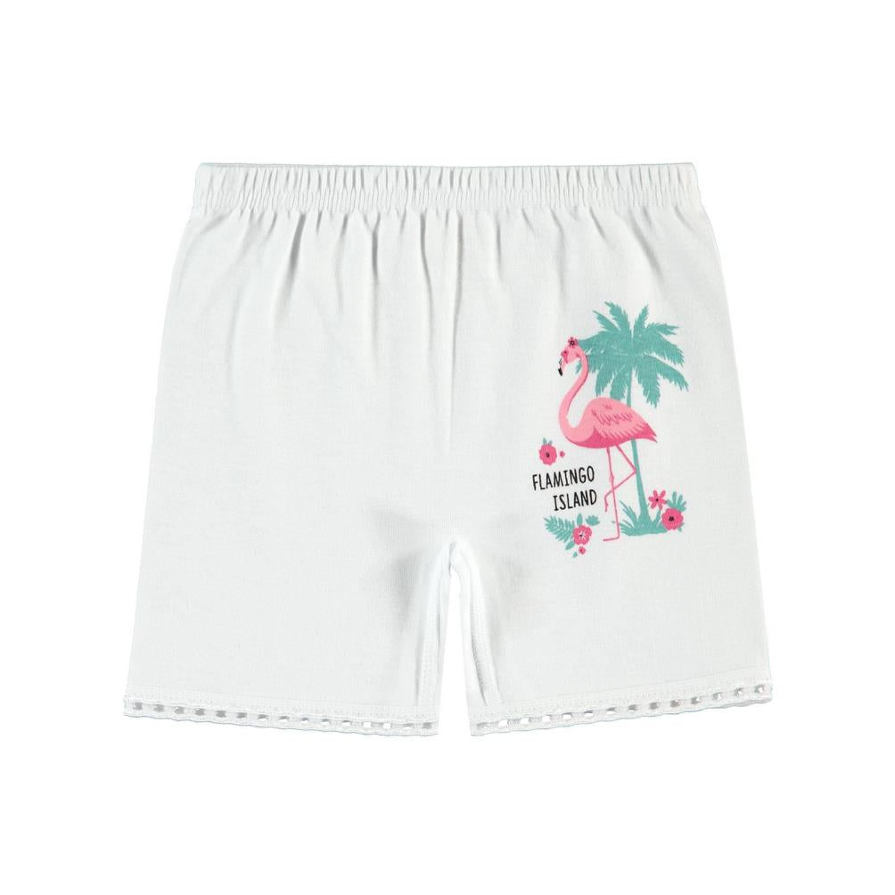 8290-1 Ots Penye Kız Flamingo Baskılı 2-12 Yas Boru Paca BoxeR-N - Beyaz