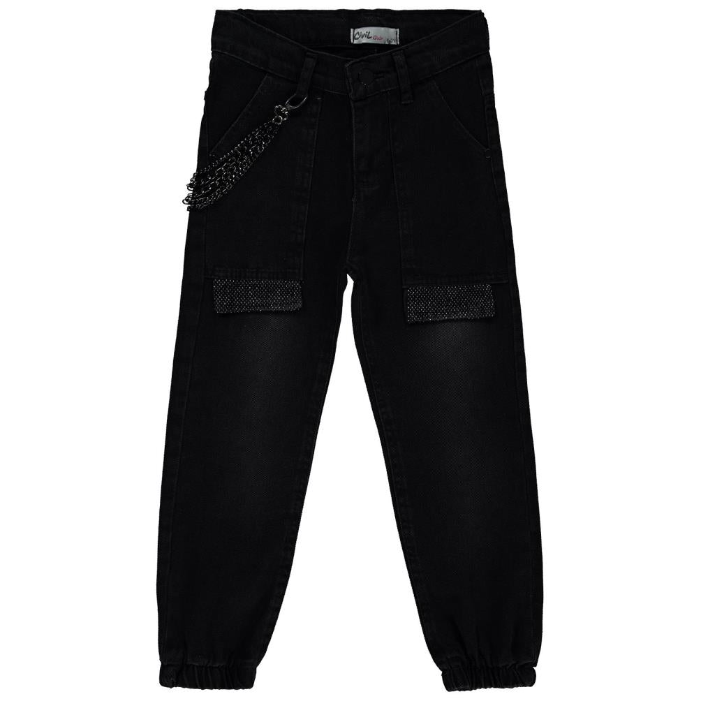 Civil Girls Torba Cepli Kapaklı 10-13 Yaş Pantolon - Siyah