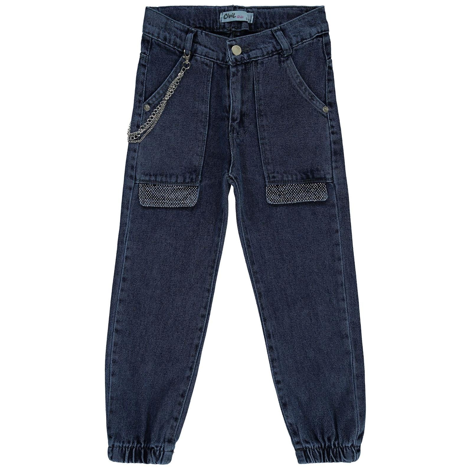 Civil Girls Torba Cepli Kapaklı 10-13 Yaş Pantolon - Mavi