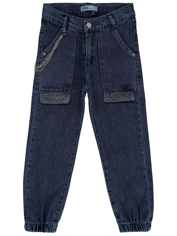 Civil Girls Torba Cepli Kapaklı 6-9 Yaş Pantolon - Mavi