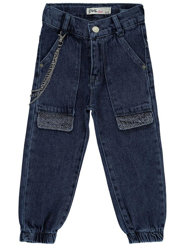 Civil Girls Torba Cepli Kapaklı 2-5 Yaş Pantolon - Mavi