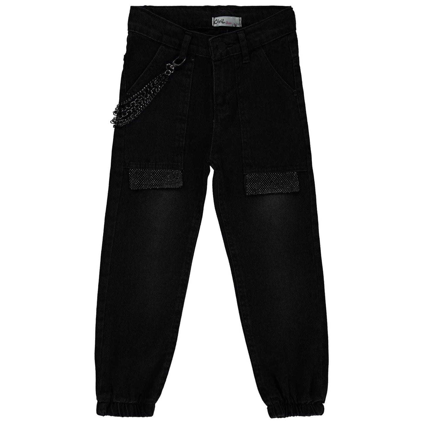 Civil Girls Torba Cepli Kapaklı 10-13 Yaş Pantolon - Siyah