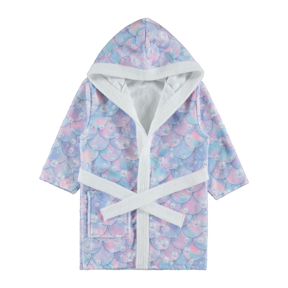 Civil Girls Pullu Desen Baskılı 4-10 Yaş Bornoz - Beyaz