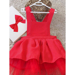Shecco Babba Puantiyeli Kız Çocuk Tütü Elbise Bandana Takım 6-10 Yaş - Kırmızı