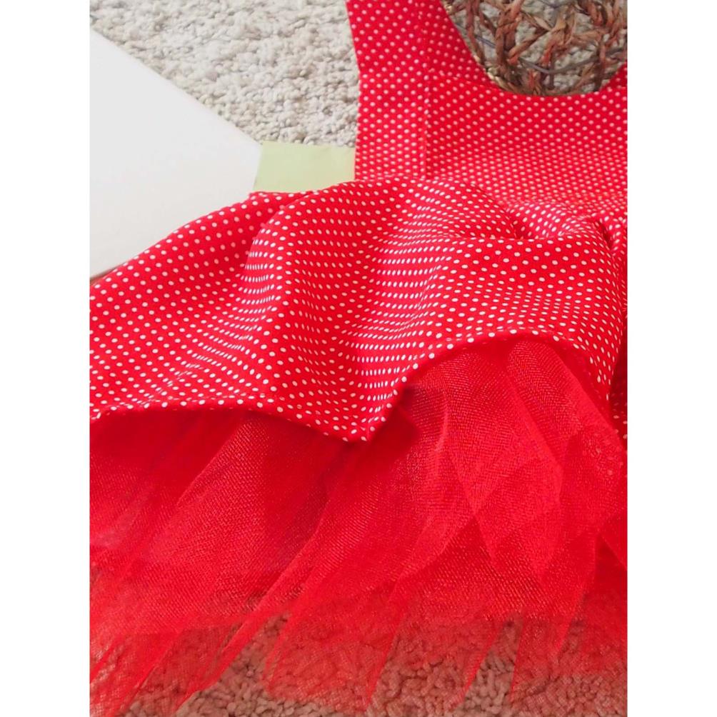 Shecco Babba Puantiyeli Kız Çocuk Tütü Elbise Bandana Takım 6-10 Yaş - Kırmızı
