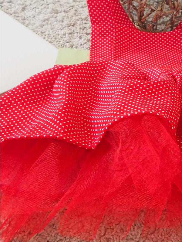 Shecco Babba Puantiyeli Kız Çocuk Tütü Elbise Bandana Takım 6-10 Yaş - Kırmızı