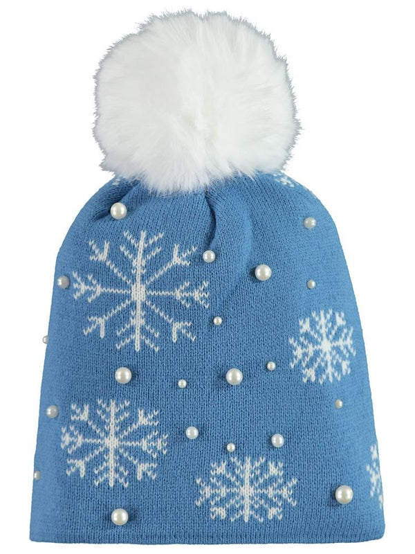 Civil Girls Kar Desen Taşlı 2-5 Yaş Şapka Bere - Mavi